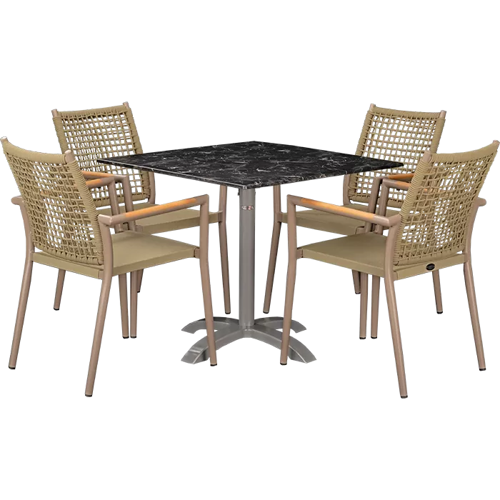 Set Helios beige und Tisch Nero marble 80x80 cm