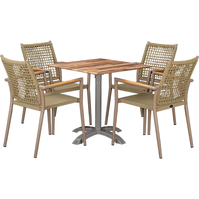 Set Helios beige und Tisch Norway maple 70x70 cm