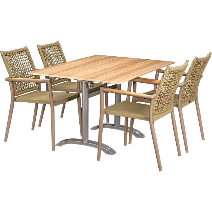 Set Helios beige und Tisch Acacia 110x70 cm