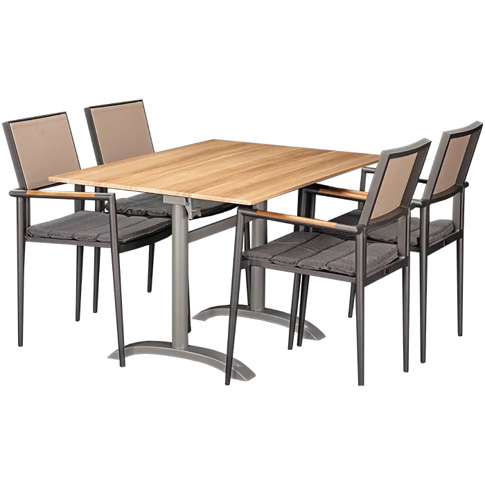 Set Kronos anthrazit und Tisch Acacia 110x70 cm