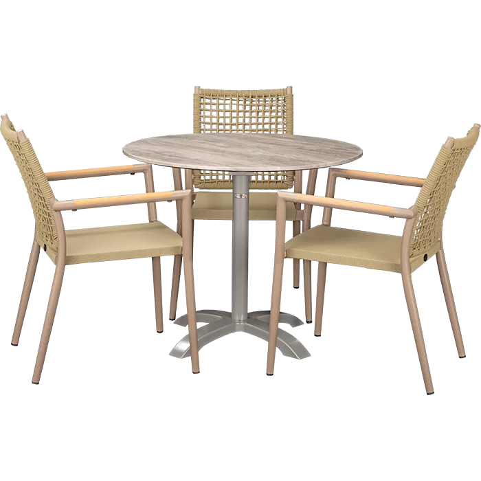 Set Helios beige und Tisch White Ash rund 80 cm