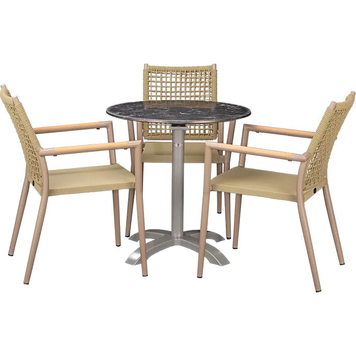Set Helios beige und Tisch Nero marble rund 70 cm