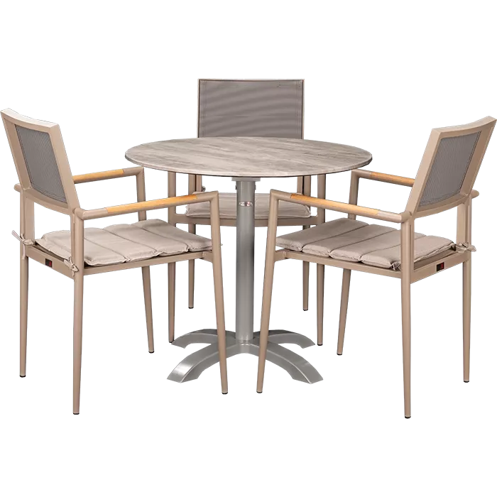 Set Kronos beige und Tisch White Ash rund 80 cm
