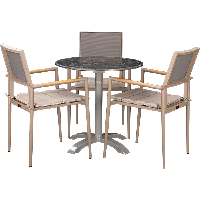 Set Kronos beige und Tisch Nero marble rund 70 cm
