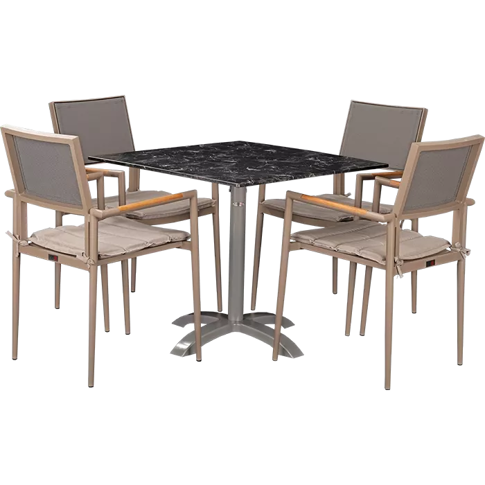 Set Kronos beige und Tisch Nero marble 80x80 cm