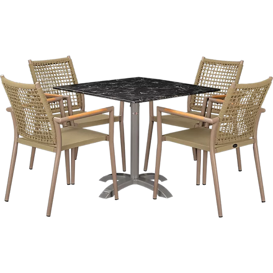 Set Helios beige und Tisch Nero marble 80x80 cm