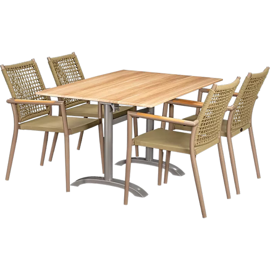 Set Helios beige und Tisch Acacia 110x70 cm
