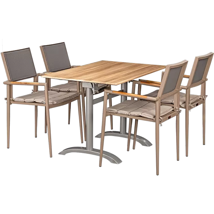 Set Kronos beige und Tisch Acacia 110x70 cm