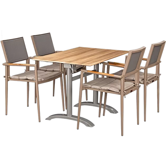 Set Kronos beige und Tisch Acacia 110x70 cm