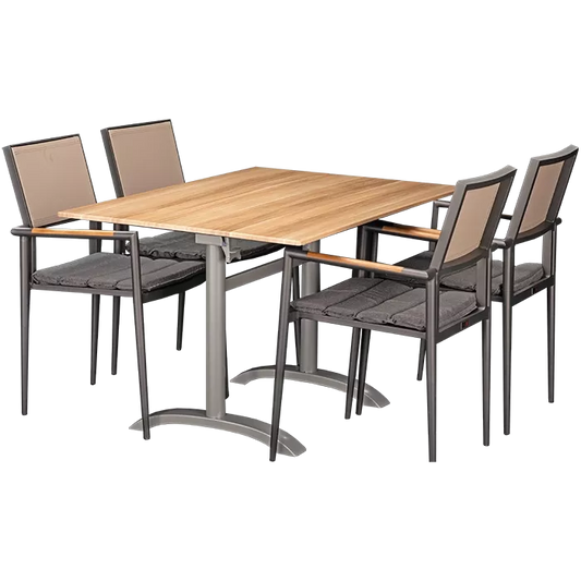 Set Kronos anthrazit und Tisch Acacia 110x70 cm