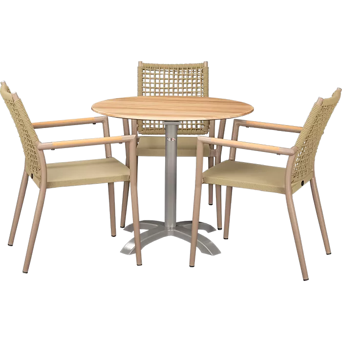 Set Helios beige und Tisch Acacia rund 80 cm