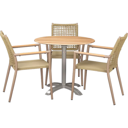 Set Helios beige und Tisch Acacia rund 80 cm