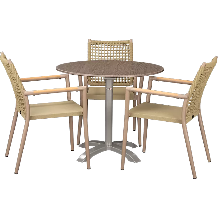 Set Helios beige und Tisch Loft Oak rund 80 cm