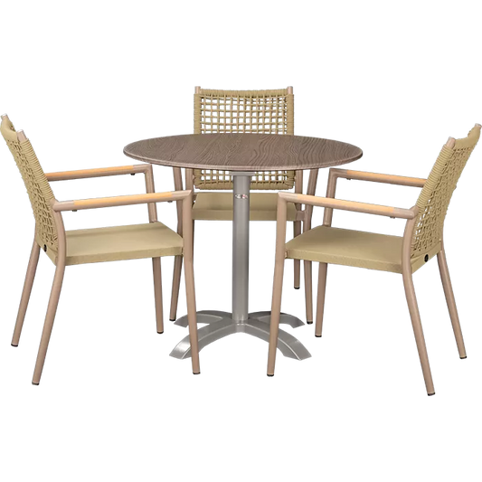 Set Helios beige und Tisch Loft Oak rund 80 cm