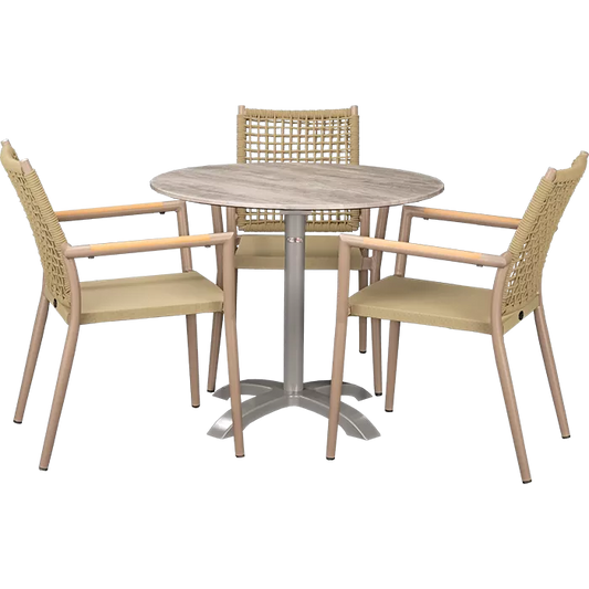 Set Helios beige und Tisch White Ash rund 80 cm