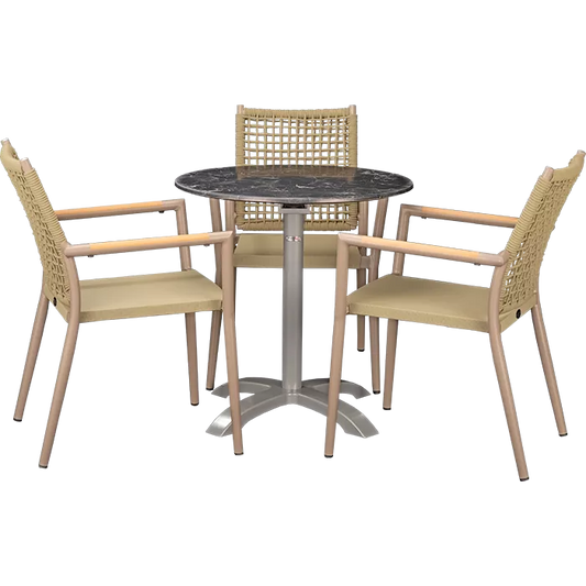 Set Helios beige und Tisch Nero marble rund 70 cm