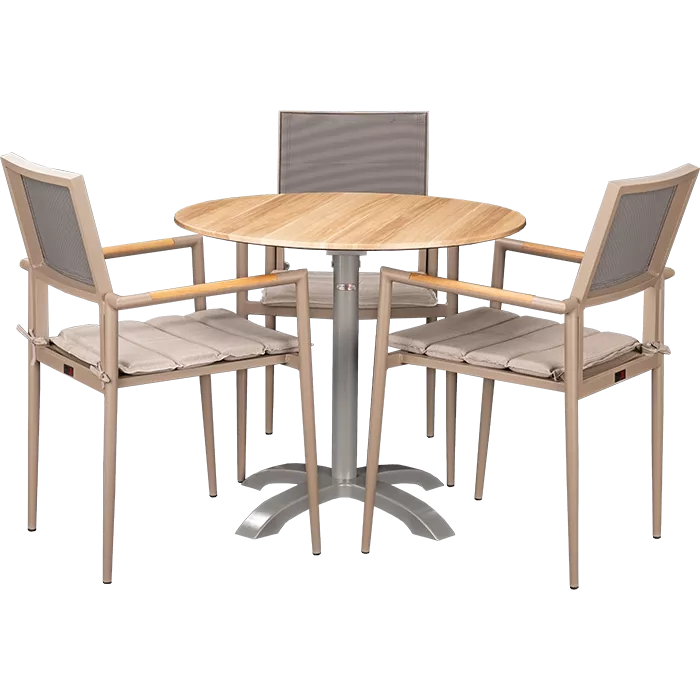 Set Kronos beige und Tisch Acacia rund 80 cm