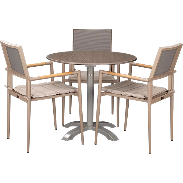 Set Kronos beige und Tisch Loft Oak rund 80 cm