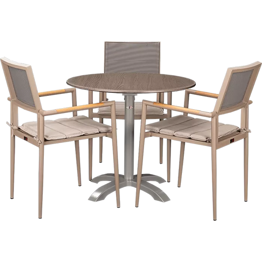 Set Kronos beige und Tisch Loft Oak rund 80 cm
