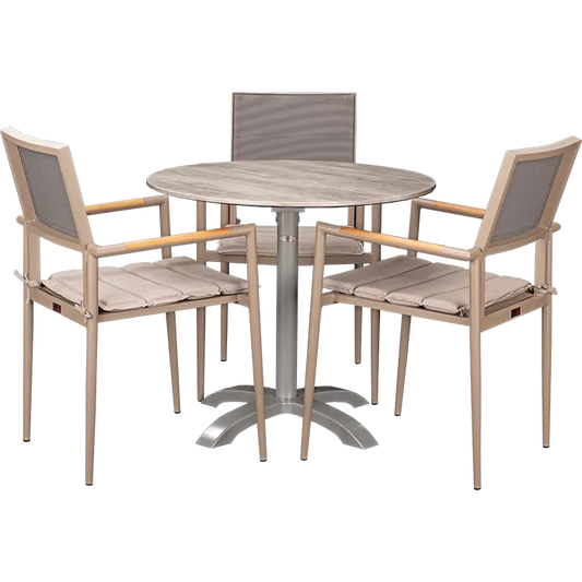 Set Kronos beige und Tisch White Ash rund 80 cm
