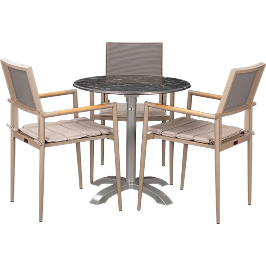 Set Kronos beige und Tisch Nero marble rund 70 cm