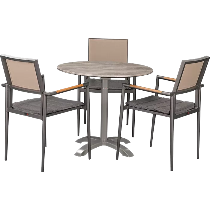 Set Kronos anthrazit und Tisch White Ash rund 80 cm