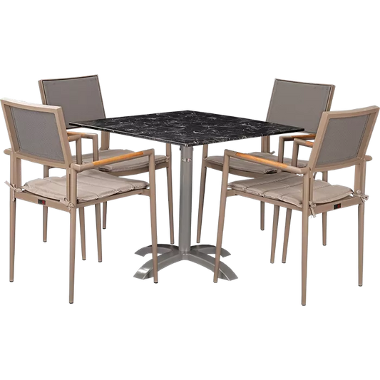Set Kronos beige und Tisch Nero marble 80x80 cm