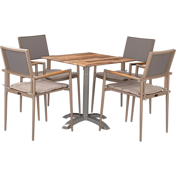 Set Kronos beige und Tisch Norway maple 70x70 cm